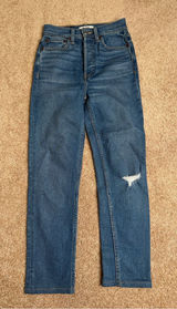 RE/DONE Originals Straight Leg Jeans Medium‎ Wash Distressed Knee Denim Size 24 Photo 0