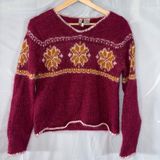Vtg Twiggy Mohair Blend Fair Isle Snowflake Sweater Small Burgundy V-Neck Cozy Photo 0