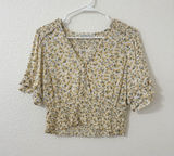 Abercrombie & Fitch Floral Smocked Puff Sleeve Crop Top Yellow Small Photo 0