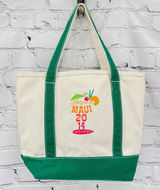 Lands' End Tote Bag Brighton Maui 2014 Cream & Green Canvas Open Top Pockets Photo 0