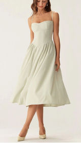 RIHOAS Sage Green Square Neck Pocket Slip Bustier Midi Dress Size L Photo 0