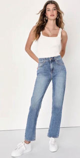 We The Free Pacifica High Rise Slim Straight Leg Jeans Blue 31 Photo 0