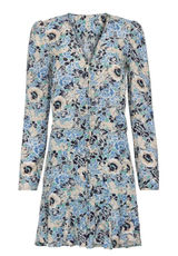 Veronica Beard 14 Riggins‎ Dress Mini Shift Blue Silk Floral V Neck Long Sleeves Photo 0