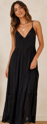 Abercrombie & Fitch Boho Cottagecore Crochet Lace Maxi Dress Black Large Photo 0