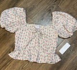 NEW WITH TAGS Sienna‎ Sky Women’s Pink Floral Puff-Sleeve Peplum Top SIZE medium Photo 0
