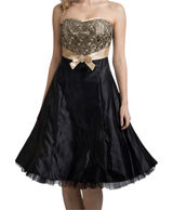 Jessica McClintock Gunne Sax Prom Dress Strapless Embellished Lace Gold Black 7 Photo 0