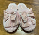 Victorias Secret Pink‎ Faux Fur Velvet Bow Slippers Slides Size Large 9-10 Soft Photo 0
