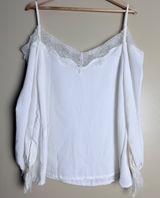 Women's Cold Shoulder Blouse S White Lace Long Sleeve Fairy Romantic Party Night Photo 0