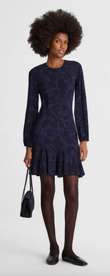 NEW Madewell Puff Sleeve Flare Mini Dress Alexis Floral Navy Viscose US 8 Photo 0