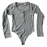 Aerie Ribbed Long Sleeve Henley Bodysuit Womens L Heather Gray Minimalist Photo 0