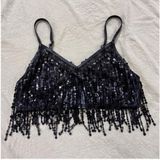 Holographic Iridescent Sequin Fringe Bralette Rave Festival Top Size M Photo 0