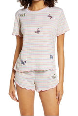 Emerson‎ Road Pajama Set Women Large Yellow Pink Striped Butterfly Sleepwear NWT Photo 0