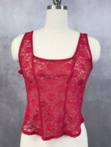 Romantic Sheer Lace Cami Top Large Red Square Neck Coquette Festival‎ Grunge Y2K Photo 0