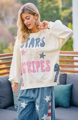 BiBi‎ 4th Of July Stars And Stripes Patches Sweatshirt - Cream - Small Photo 0