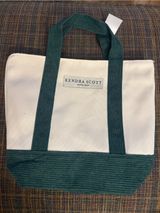 Kendra Scott Forest Green Corduroy and Cream Mini Tote Photo 0