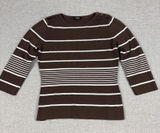 Anthropologie Peck & Peck Sweater Womens L Brown Striped Crew Neck 3/4 Sleeve Photo 0