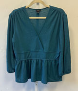 Ann Taylor Factory Teal Blue V-Neck Peplum Top Long Sleeve Blouse Size M 491073 Photo 0