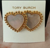 Tory Burch | Gold Plated Mother-of-Pearl Heart Earrings | Medium/Large Photo 0
