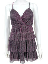 Lulus Dress Women Size Small‎ Glowing Gorgeous Mini Magenta Metallic Tiered NWT Photo 0