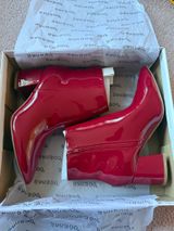 Bamboo Red Faux Leather Chunky Heel Boot Photo 0