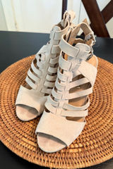 Audrey Brooke Womens Beige Suede Cage Gladiator Sandals Cone Heel‎ Size 9 Photo 0