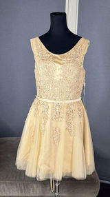 Women’s Gold Satin and Tulle Floral Short Prom Party Formal Dress Size 8 NEW Photo 0