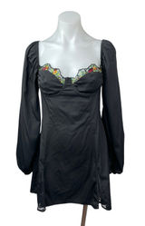 Princess Polly Black Long Sleeve Floral Lace Bustier Mini A Line Dress Size 8 Photo 0