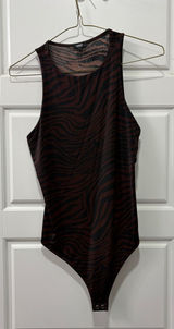 EXPRESS Sleeveless Zebra Print Bodysuit in Dark Brown and Black size small Photo 0