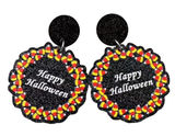 Fashion Happy Halloween Earrings Womens OS Black Candy Corn Glitter Dangle Drop‎ Photo 0