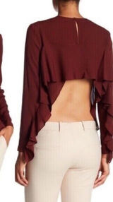 ALC Frank Size 4 Silk Blouse Open Back Ruffle Sleeve Burgundy Elegant Evening Top Photo 0