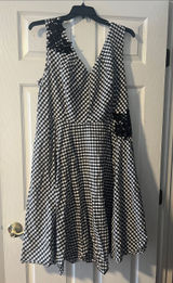 Black & White Gingham V-Neck Swing Dress Photo 0