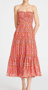 NEW Amur Mariana‎ Rosewood Paisley Floral Strapless Cocktail Tiered Midi Dress 6 Photo 0