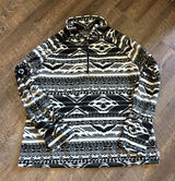 Eddie Bauer Womens XL Fleece Quarter Zip Pullover Black White Geometric Aztec‎ Photo 0