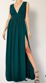 Lulus Heavenly‎ Hues Green Maxi Dress Pleated Deep V Slit Autumn Wedding Guest Photo 0