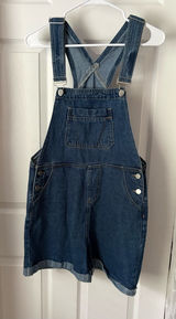 New NWT Cider Classic dark washed Denim Overall Shorts Women Jeans size M Photo 0