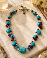 Artisan Jewelry Turquoise & Red Beaded Necklace | 18” Photo 0