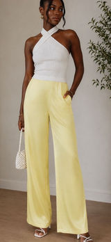 Handmade Butter Yellow Satin Palazzo Pants Wide Leg High Rise Cottagecore Size 2 Photo 0