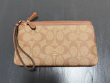 Brand New Coach Brown Signature Canvas Wristlet with Leather Trim Photo 0