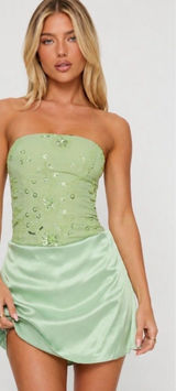 Princess Polly Mint Green Strapless Beaded Satin Mini Dress Photo 0