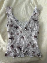 Floral Lace Ruffle Tank Top - Soft Ivory with Dusty Rose Photo 0