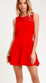 Lulus Appetite For Seduction Lace Crochet Dress Red Women’s XS Photo 0