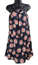 Womens Navy Blue Floral Criss‎ Cross Front Cami Dress Size Medium Photo 0