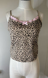 Leopard Print Lace-Trim Cami with Pink Accent Sz M Photo 0