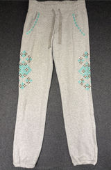 LUCKY BRAND XS Gray Lotus Joggers Turquoise‎ Studded Sweatpants Photo 0