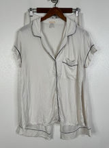 Eberjey Gisele Pajama Set White Navy Piping Modal Short Sleeve Top Crop Pants M Photo 0