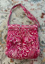 Vera Bradley Pink Paisley Quilted Cotton‎ Drawstring Crossbody Bucket Bag Floral Photo 0