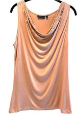 Apt. 9 Tank Top Champagne Glam Sequin Cowl‎ Neck Sleeveless Rayon Women M Photo 0