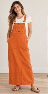 For Joseph XS Orange Overall Maxi Dress Pinafore Jumper Vintage Style Made USA Photo 0