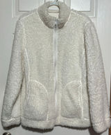Women's White‎ Sherpa Reversible Felt Zip Up Jacket Side Pockets Size XL Photo 0