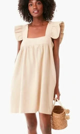 Tuckernuck Pomander Place Camellia Flutter Sleeve Mini Dress XS Tan Coastal Boho Photo 0